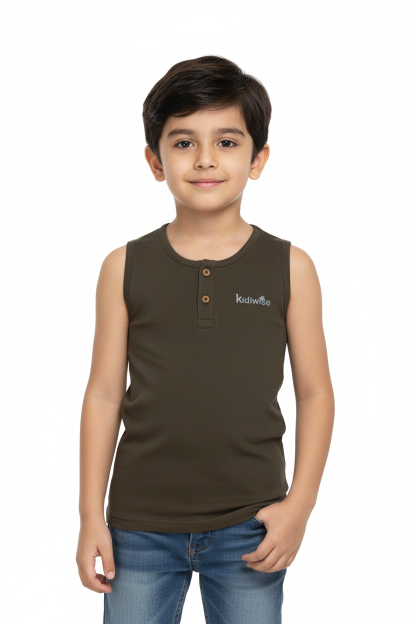 Kids Sleeveless Henley Neck T-Shirt For Boys - Image 4