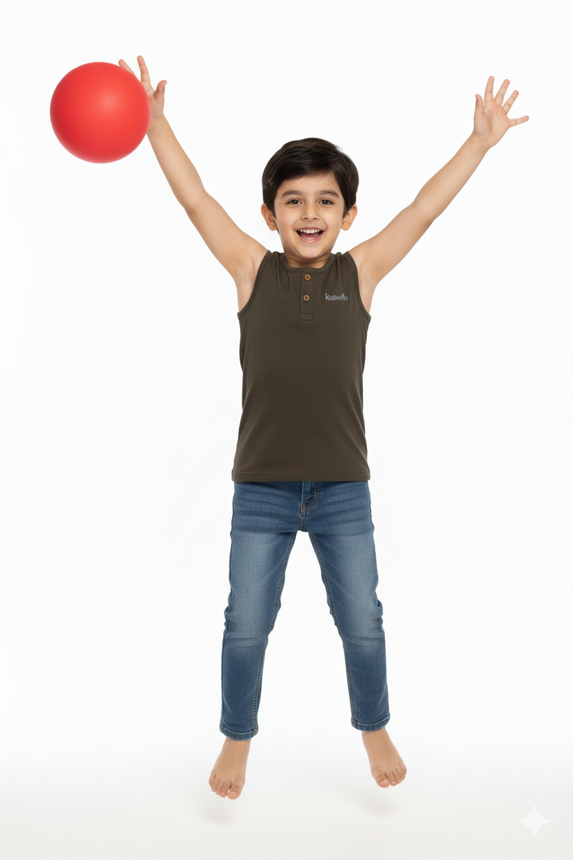 Kids Sleeveless Henley Neck T-Shirt For Boys