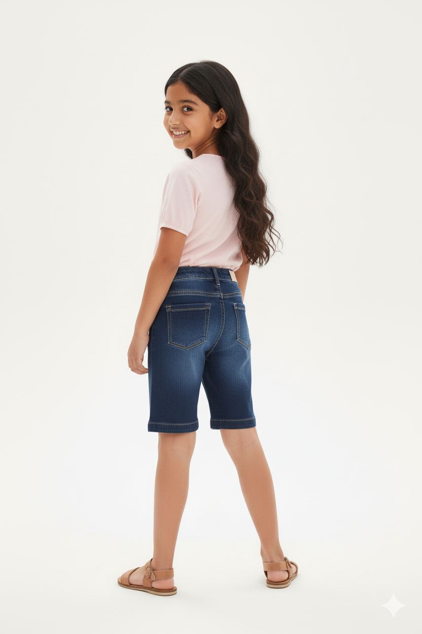 BLUE DENIM SHORTS FOR GIRLS - Image 3
