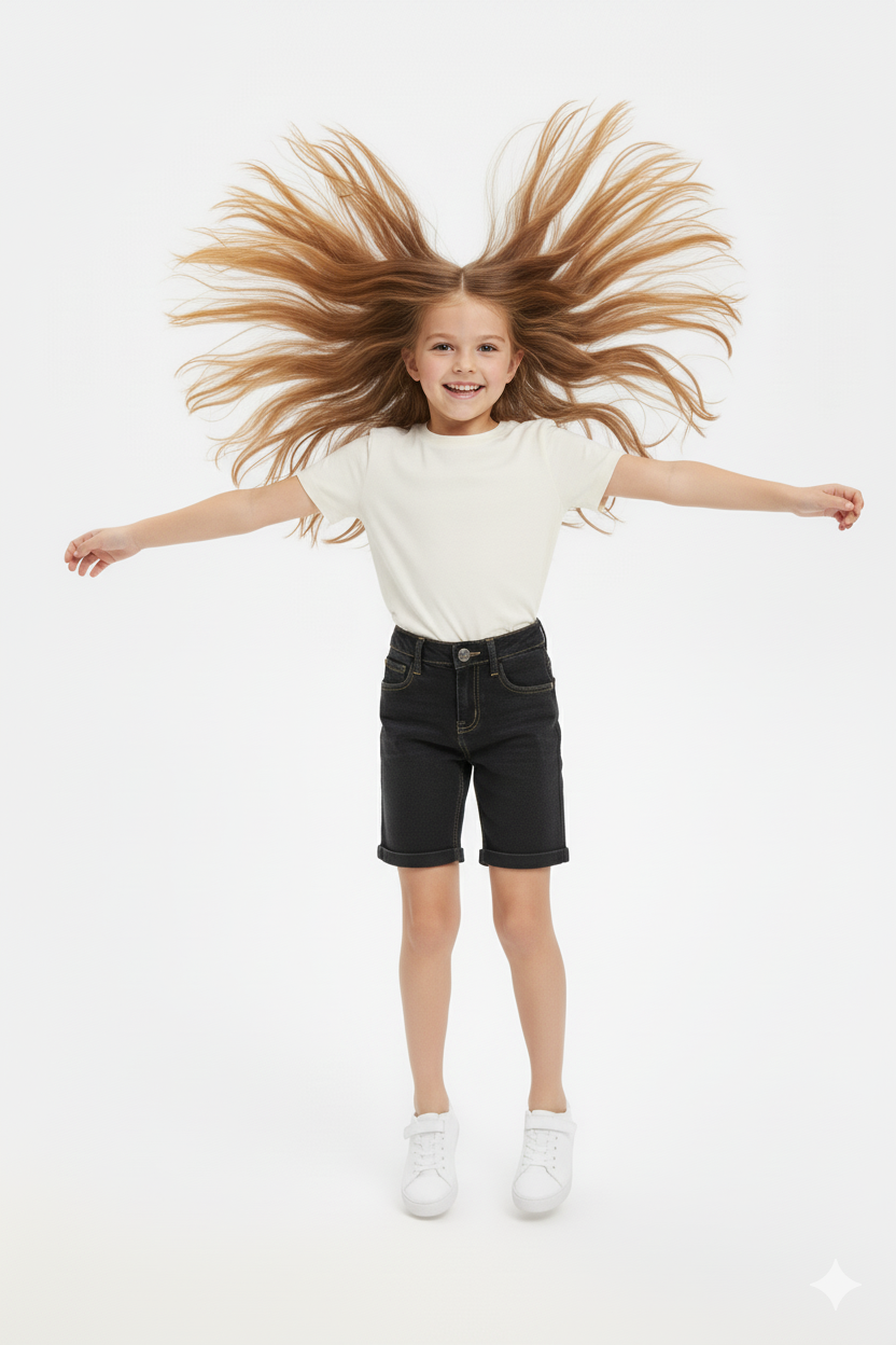 BLACK DENIM SHORTS FOR GIRLS - Image 3